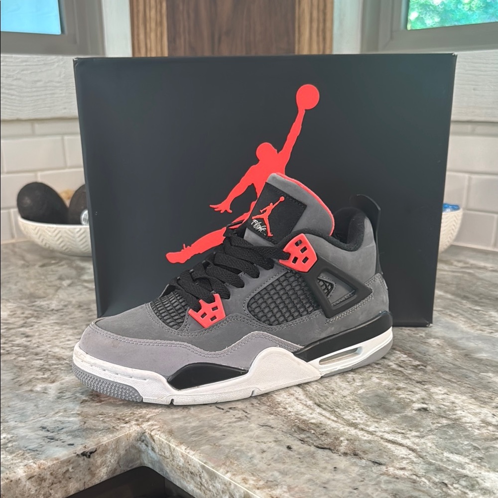 Kids Jordan Gray and Red Sneakers